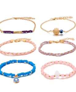 Bohemian Shell Stone Anklets Set for Women Multicolor Braided Beach Wtar Drop Crystal Feet Leg Chain Summer Jewelry Accessories