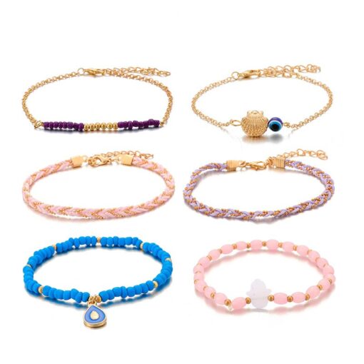 Bohemian Shell Stone Anklets Set for Women Multicolor Braided Beach Wtar Drop Crystal Feet Leg Chain Summer Jewelry Accessories
