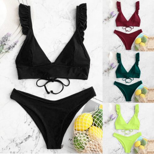 2020 Stripe Bra Women Bikini Set High Cut Solid Two Pieces Bikini Gradient Swimsuit Beachwear Micro Bikini Extreme Sexy#