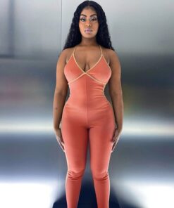 BOOFEENAA V Neck Backless Ribbed Bodycon Rompers Sports Fitness Jumpsuits for Women 2020 Sexy One Piece Outfits C16-CZ31
