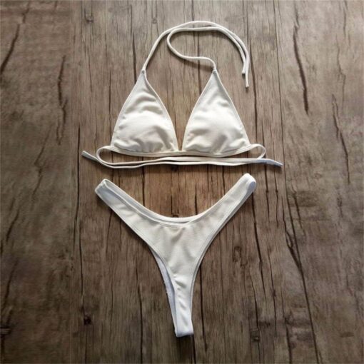 Brazilian Girls Swimming Suits Bikini Small Cup+ High Cut Style Beach Biquini Solid Black/White Micro Swim Suits Thong Bikinis
