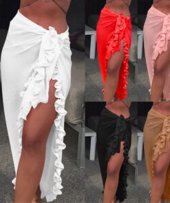 2020 Women Beach Skirt Ruffles Sarong Bikini Cover Up Chiffon Wrap Skirts Swimwear Fashion Swimwear Cover up Beachwear