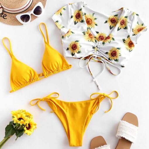 Women's Bikini Print Set Swimsuit Three Piece Filled Bra Swimwear Beachwear fashion Leisure Wild style Early spring trend#2