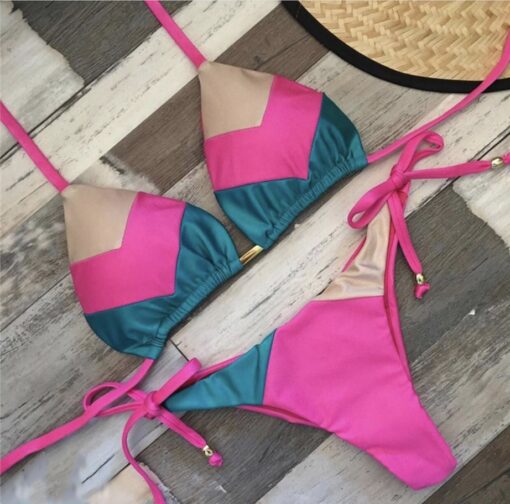 String bikinis 2019 Mujer Brazilian thong bikini set Halter swimwear women Patchwork swimsuit female bathing suit Bandage new