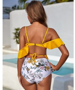 2020 New Sexy Ruffle High Waist Bikini Swimwear Women Swimsuit Cross Bikini Set Off The Shoulder Bathing Suits Summer Beach Wear