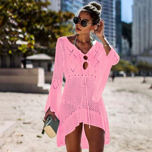 Women Swimwear Loose Bell Sleeve Hollow Out Beachwear Bathing Suit Cover Up fashion Leisure Swimsuit Beach dress Sexy beauty#1