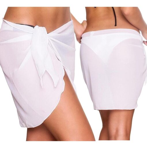 Women Beach Bikini Cover Up Solid Color Chiffon Wrap Skirt Sarong Scarf Beachwear Bathing Suit Beachwear Swimsuits