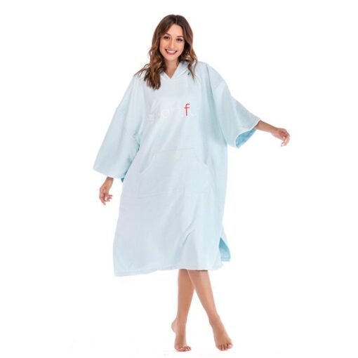 Women Men Microfiber Wetsuit Changing Robe Poncho with Hood Quick Dry Swim Beach Pool Surf Towel Compact Lightweight Bathrobe