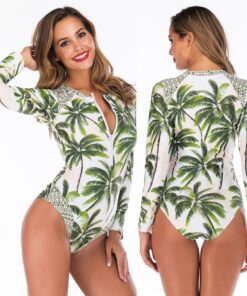 купальник женский 2020 new one piece swimsuit Women Summer Surf Beach Leaf Long Sleeve Swimwear Beachwear Siamese Swimsuit