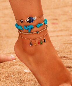 Bohemian Shell Stone Anklets Set for Women Multicolor Braided Beach Wtar Drop Crystal Feet Leg Chain Summer Jewelry Accessories