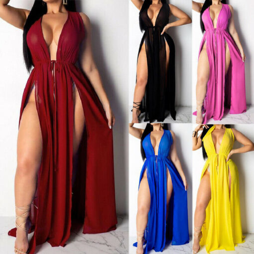 Women Chiffon Kimono Beach Bikini Cover Up Wrap Boho Dress Beachwear Long Split Vestidos