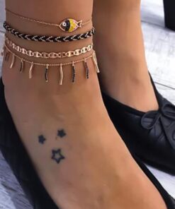 Bohemian Shell Stone Anklets Set for Women Multicolor Braided Beach Wtar Drop Crystal Feet Leg Chain Summer Jewelry Accessories