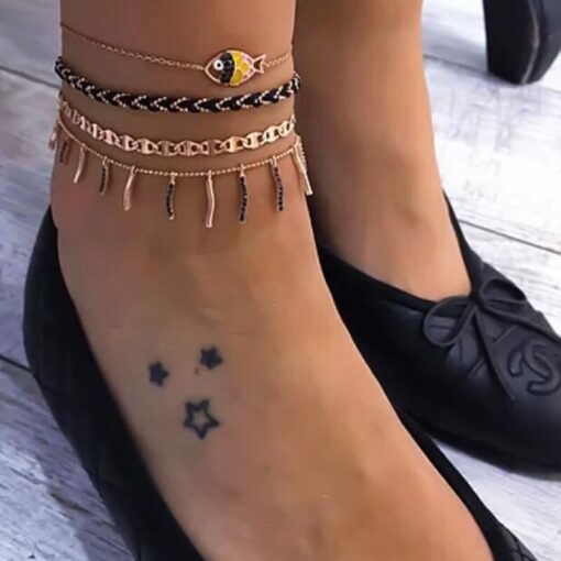 Bohemian Shell Stone Anklets Set for Women Multicolor Braided Beach Wtar Drop Crystal Feet Leg Chain Summer Jewelry Accessories