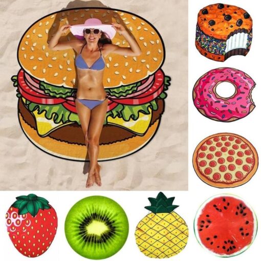 2020 new Polyeater Beach Towel Tapestry Hamburger Fruit Print Picnic Mat Beach Blanket for Home Wall Art Decoration