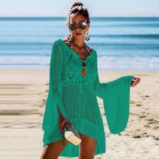 Women Swimwear Loose Bell Sleeve Hollow Out Beachwear Bathing Suit Cover Up fashion Leisure Swimsuit Beach dress Sexy beauty#1