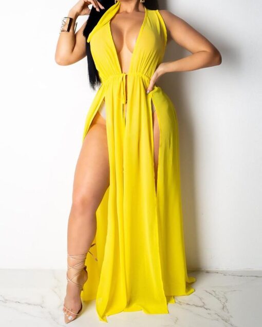 Women Chiffon Kimono Beach Bikini Cover Up Wrap Boho Dress Beachwear Long Split Vestidos