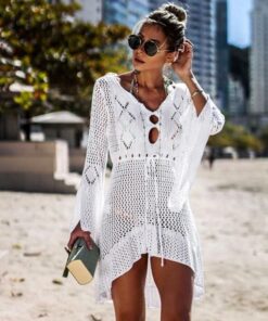 Women Swimwear Loose Bell Sleeve Hollow Out Beachwear Bathing Suit Cover Up fashion Leisure Swimsuit Beach dress Sexy beauty#1