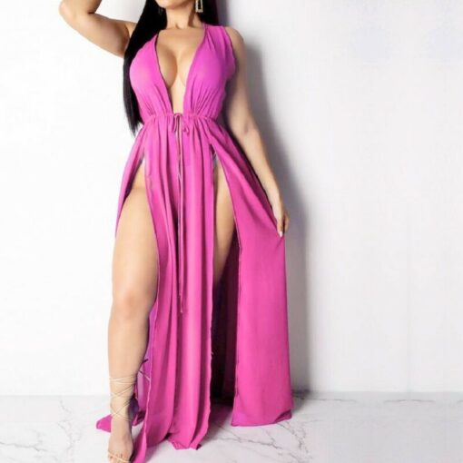 Women Chiffon Kimono Beach Bikini Cover Up Wrap Boho Dress Beachwear Long Split Vestidos