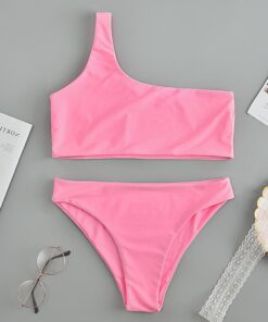 Women Swimwear Push Up Swimsuit One Shoulder Solid Black Red Brazilian Bikini Set 2020 Biquini Bathing Suit Beach Swimming Suit