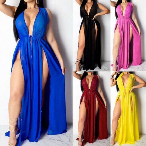 Women Chiffon Kimono Beach Bikini Cover Up Wrap Boho Dress Beachwear Long Split Vestidos