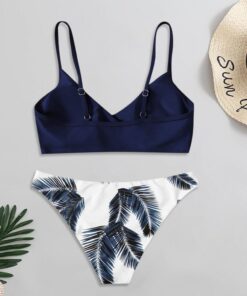 2020 Women's Sexy Fashion Swimwear Leaf Print Split Swimwear Bikini Yellow Plus Size Bikini Set Two Pieces Swimsuit
