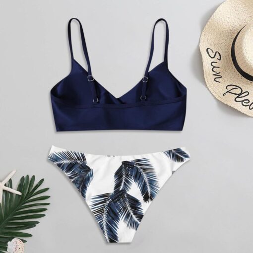 2020 Women's Sexy Fashion Swimwear Leaf Print Split Swimwear Bikini Yellow Plus Size Bikini Set Two Pieces Swimsuit