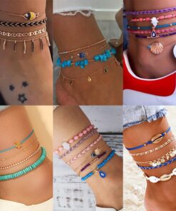 Bohemian Shell Stone Anklets Set for Women Multicolor Braided Beach Wtar Drop Crystal Feet Leg Chain Summer Jewelry Accessories