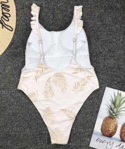 Fashion White Leaf Print Stripes Piece Swimsuit For Women Halter Beachwear Woman 2020 Trikini Bodysuit Swimwear Summer For Beach