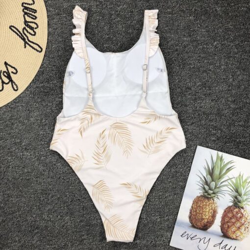 Fashion White Leaf Print Stripes Piece Swimsuit For Women Halter Beachwear Woman 2020 Trikini Bodysuit Swimwear Summer For Beach