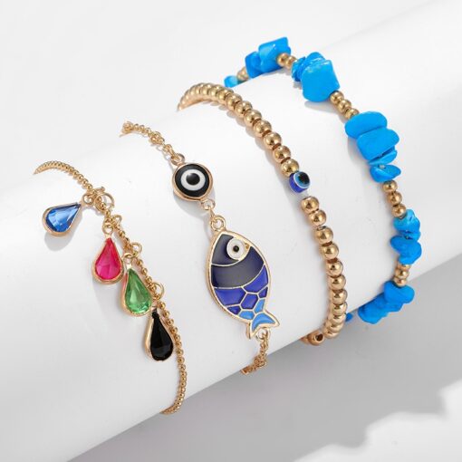 Bohemian Shell Stone Anklets Set for Women Multicolor Braided Beach Wtar Drop Crystal Feet Leg Chain Summer Jewelry Accessories