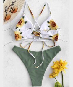 Sunflower Printed Swimwear Women Brazilian Bikini Swimsuit Female Thong Bikini Set Bathing Suit Push Up Flower Biquini Swimsuit