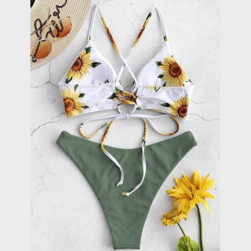 Sunflower Printed Swimwear Women Brazilian Bikini Swimsuit Female Thong Bikini Set Bathing Suit Push Up Flower Biquini Swimsuit