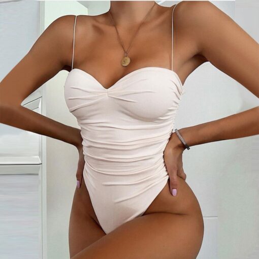 High Waisted Bathing Suit Women One Piece Swimming Suit Sexy Bandage Push-up Pad Swimwear Womens 2020 Summer Monokini Swimsuit #