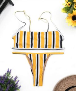 New Yellow Sexy Brazilian String Thong Bikini Women Bandeau Push Up Swimsuit Beach Swimwear Swim Bathing Suit Girl Swimming Suit