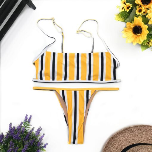 New Yellow Sexy Brazilian String Thong Bikini Women Bandeau Push Up Swimsuit Beach Swimwear Swim Bathing Suit Girl Swimming Suit