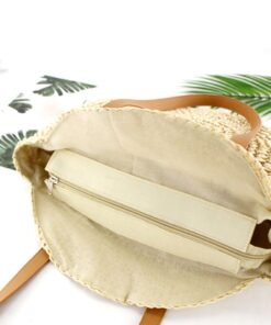 Round Straw Beach Bag Vintage Handmade Woven Shoulder Bag Raffia circle Rattan bags Bohemian Summer Vacation Casual Bags##
