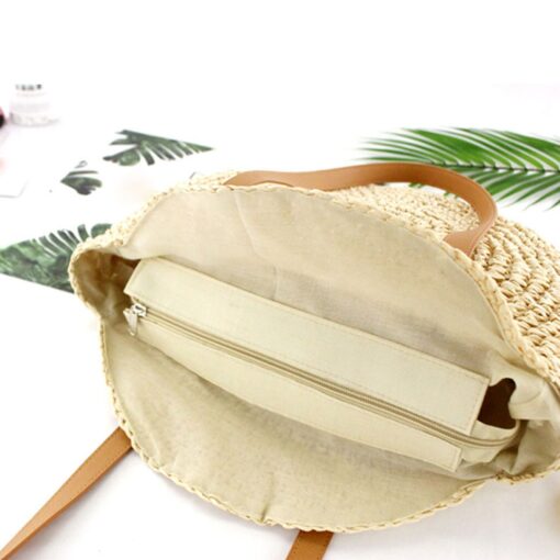 Round Straw Beach Bag Vintage Handmade Woven Shoulder Bag Raffia circle Rattan bags Bohemian Summer Vacation Casual Bags##