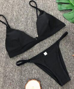 Women Swimwear Push Up Swimsuit One Shoulder Solid Black Red Brazilian Bikini Set 2020 Biquini Bathing Suit Beach Swimming Suit