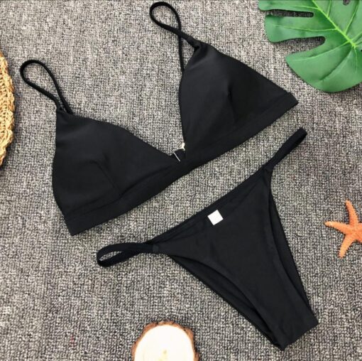 Women Swimwear Push Up Swimsuit One Shoulder Solid Black Red Brazilian Bikini Set 2020 Biquini Bathing Suit Beach Swimming Suit