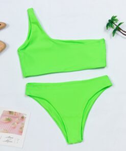 Women Swimwear Push Up Swimsuit One Shoulder Solid Black Red Brazilian Bikini Set 2020 Biquini Bathing Suit Beach Swimming Suit