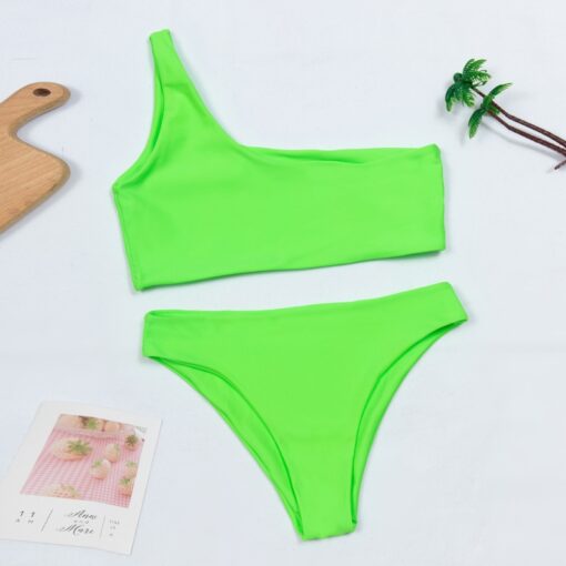 Women Swimwear Push Up Swimsuit One Shoulder Solid Black Red Brazilian Bikini Set 2020 Biquini Bathing Suit Beach Swimming Suit
