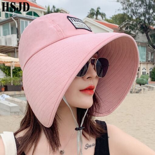Women Summer Large Wide Brim Adjustable Visor Beach Hats Foldable Anti-UV Women Sun Hat Outdoor Travel Panama Female Cap Bonnet