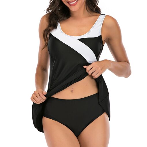 Contrast Color Tankini Swimsuit Women Swim Dress Swimwear Plus size 5XL Bathing suit Monokini Skirt Beach Two-Piece Swim Suit