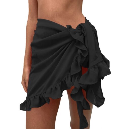 2020 Women Beach Skirt Ruffles Sarong Bikini Cover Up Chiffon Wrap Skirts Swimwear Fashion Swimwear Cover up Beachwear