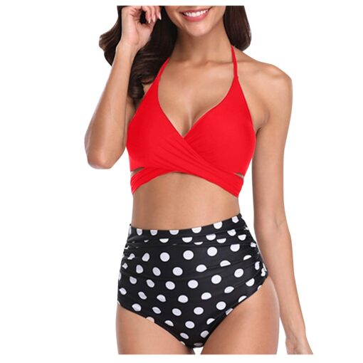 Bikini Women Black Bandage Swimsuit Halter Bandage Wrap Bikini Set Push-Up Ruched High Waist Swimwear Pure color Bikini#G40