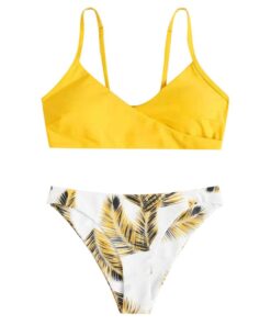 2020 Women's Sexy Fashion Swimwear Leaf Print Split Swimwear Bikini Yellow Plus Size Bikini Set Two Pieces Swimsuit