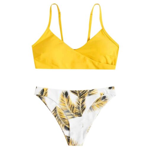 2020 Women's Sexy Fashion Swimwear Leaf Print Split Swimwear Bikini Yellow Plus Size Bikini Set Two Pieces Swimsuit