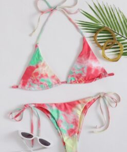 2020 Tie Dye Bikini Women Rainbow Swimsuit Lace Up Bandage Two Piece Bathing Suits Thong Bikini Set Swimwear Biquini Feminino
