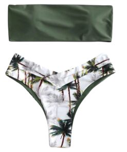 Bandeau Strapless Sexy Bikini Set Coconut Flora Print Padded Swimwear Women Swimsuit Bikini Set Beachwear Biquini Micro Bikini