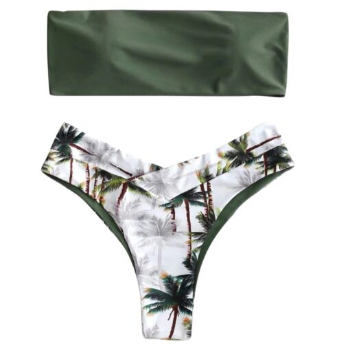 Bandeau Strapless Sexy Bikini Set Coconut Flora Print Padded Swimwear Women Swimsuit Bikini Set Beachwear Biquini Micro Bikini